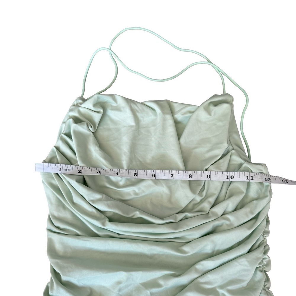 Bodycon Dress Mint Green Ruched Cowl Neck Mini Women Size Medium - Picture 2 of 4